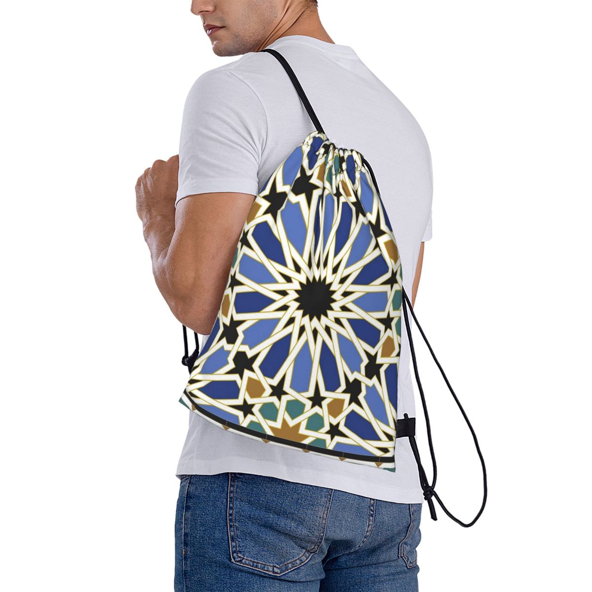 Tile Bag Drawstring - Plecak z motywem arabskich płytek, wielofunkcyjne