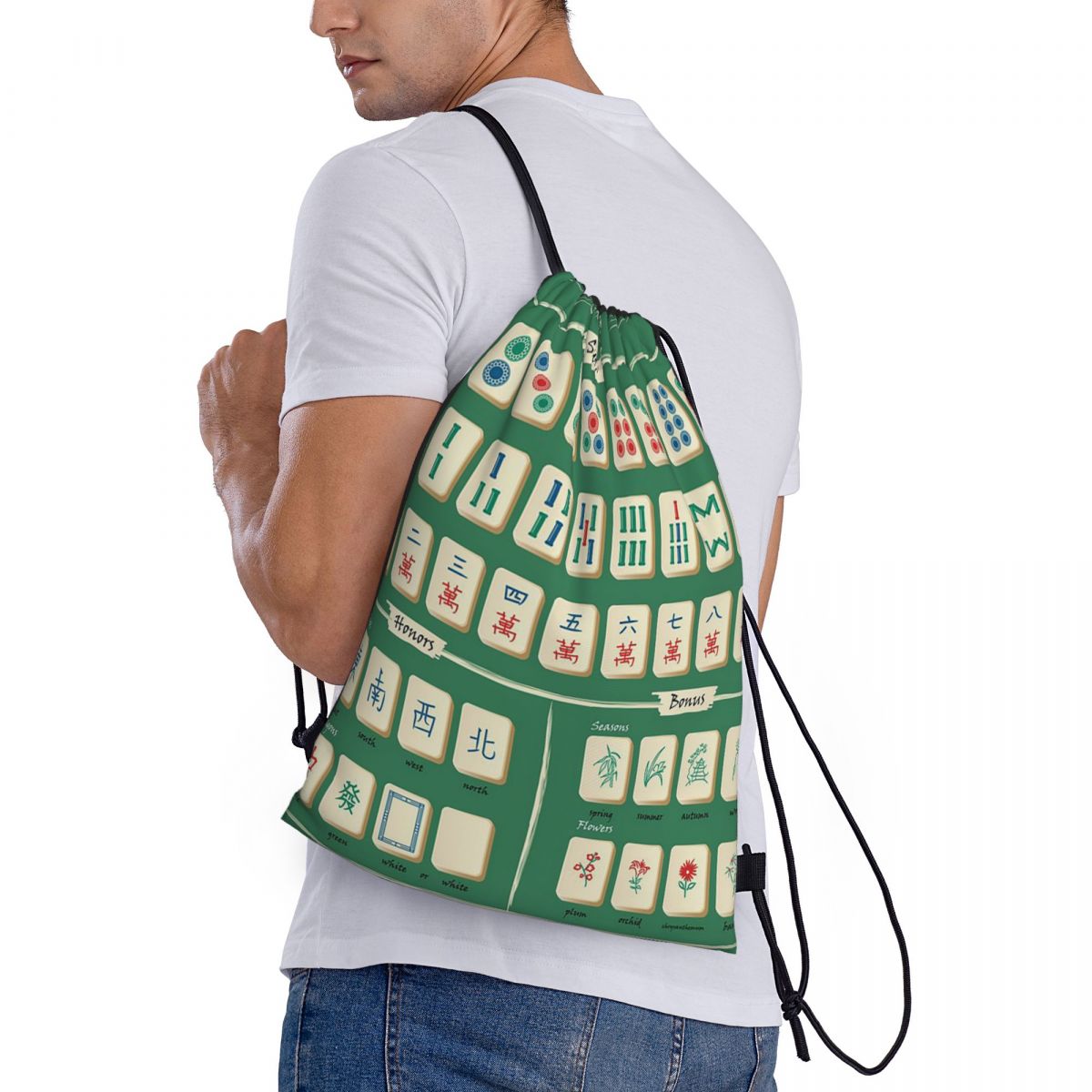 Tile Bag Drawstring - Plecaki z wzorami płytek Mahjong, przenośne