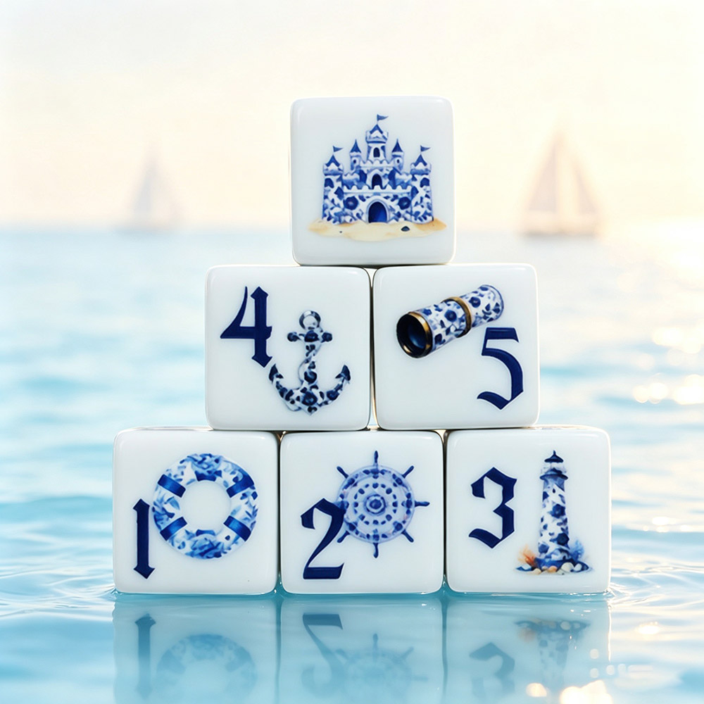 Board Game Arena - 12 sztuk niebieskich, marynistycznych kostek akrylowych