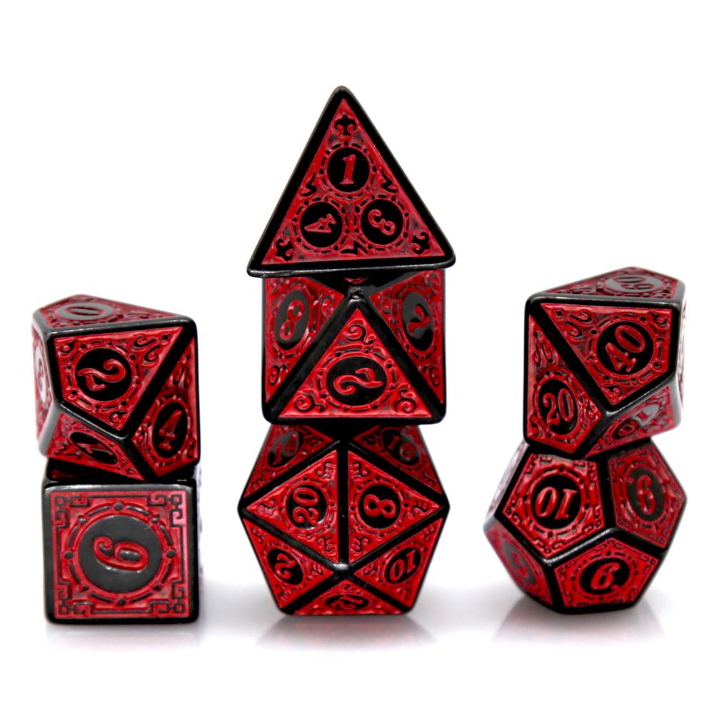 Board Game Arena - 7-częściowy zestaw czarno-czerwonych akrylowych kości wielościeniowych