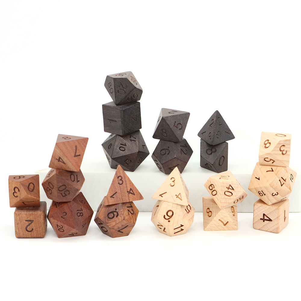 Board Game Roleplay - 7 sztuk/zestaw Drewniane Kostki d4-d20 Wielościenne