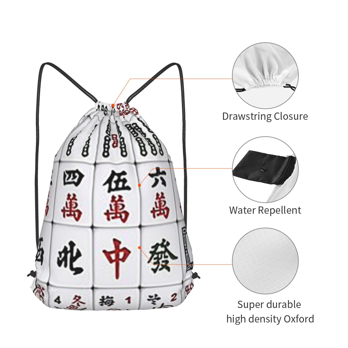 Plecak z wzorem płytek Mahjong – Tile Bag Drawstring recenzja i cena