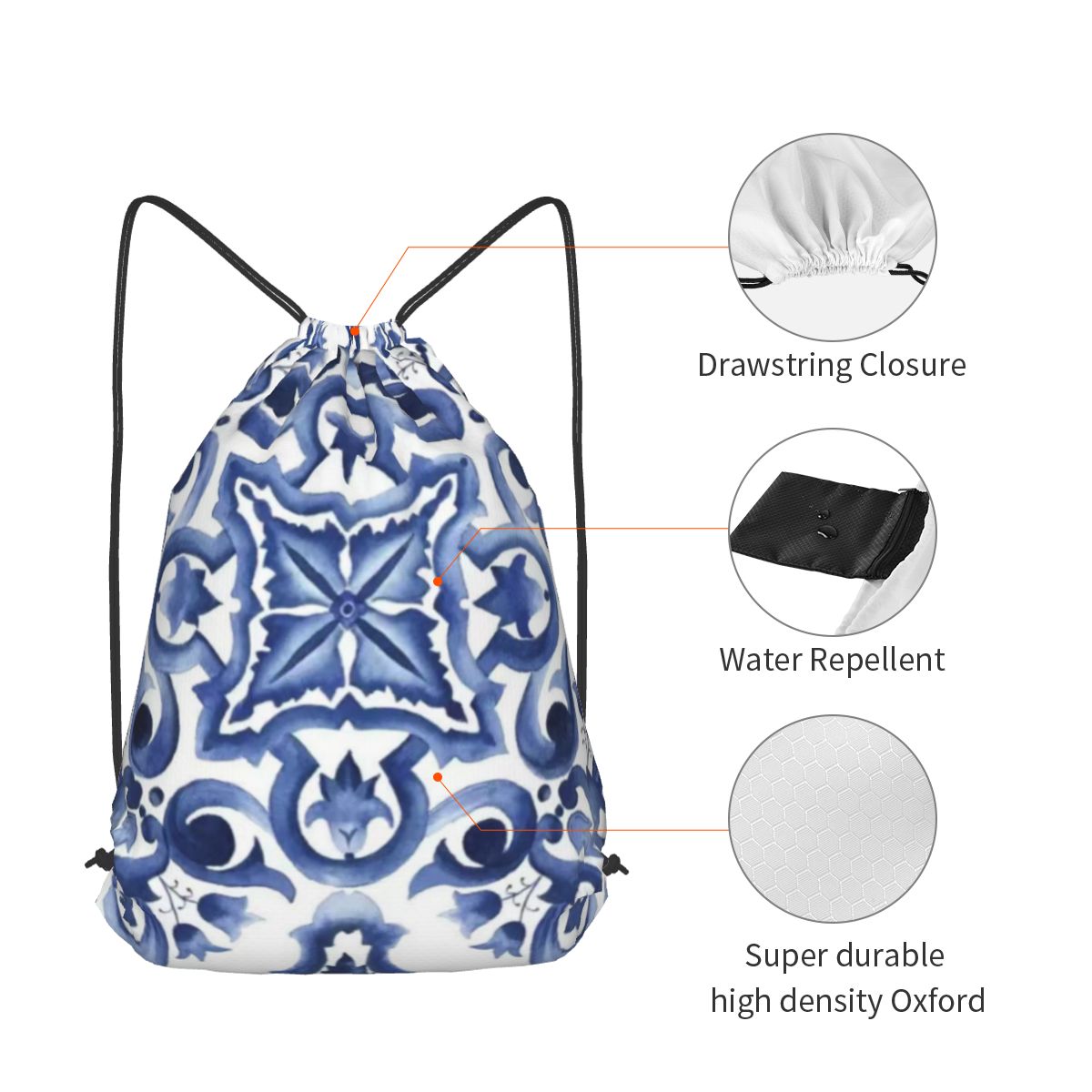 Niebieskie, zdobione kwiatowym – Tile Bag Drawstring recenzja i cena