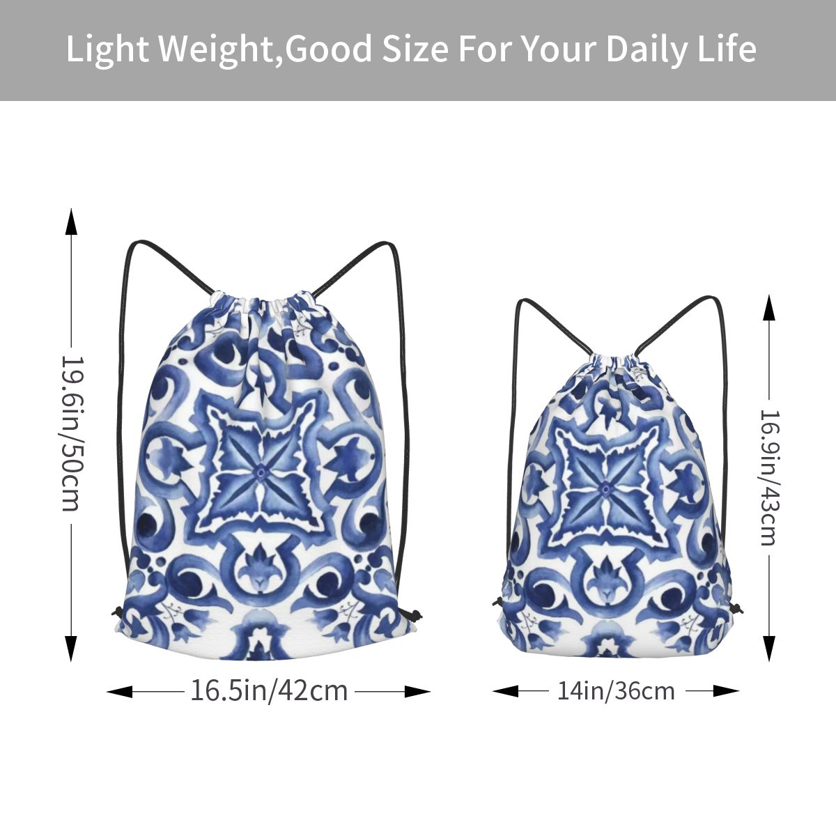 Niebieskie, zdobione kwiatowym – Tile Bag Drawstring recenzja i cena