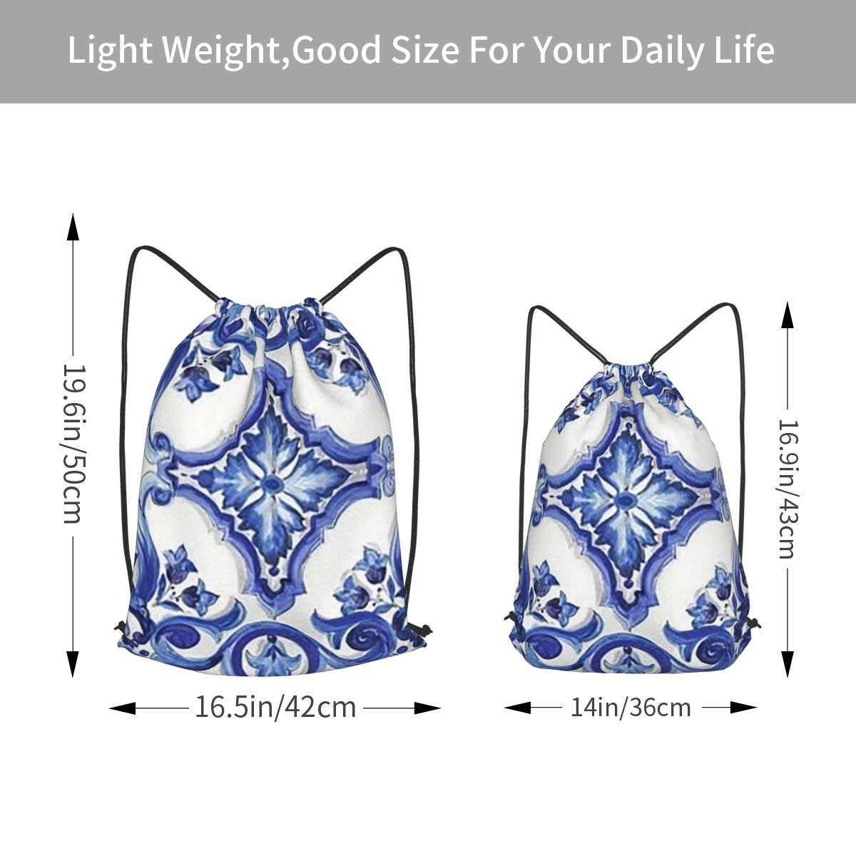Niebieskie, zdobione kwiatami, – Tile Bag Drawstring recenzja i cena