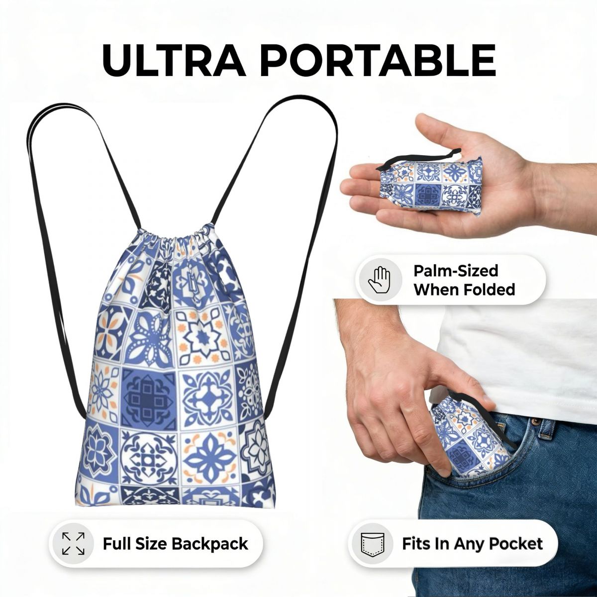 Niebieski portugalski wzór pły – Tile Bag Drawstring recenzja i cena