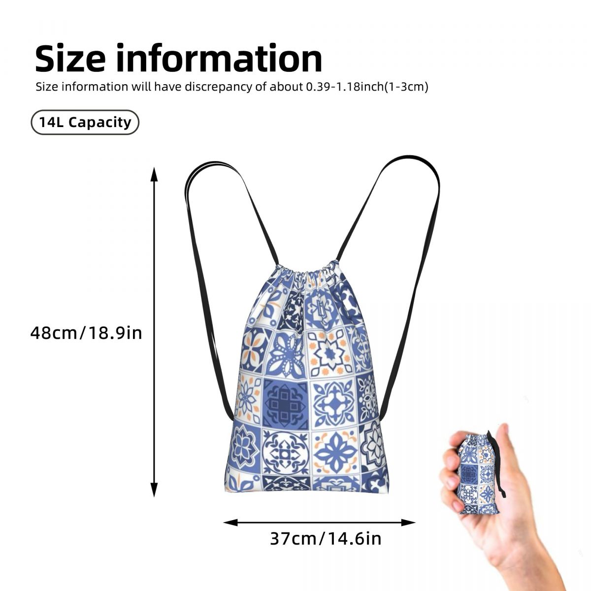 Niebieski portugalski wzór pły – Tile Bag Drawstring recenzja i cena