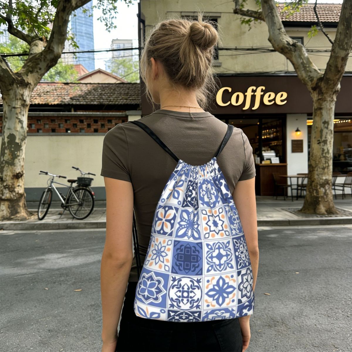 Niebieski portugalski wzór pły – Tile Bag Drawstring recenzja i cena