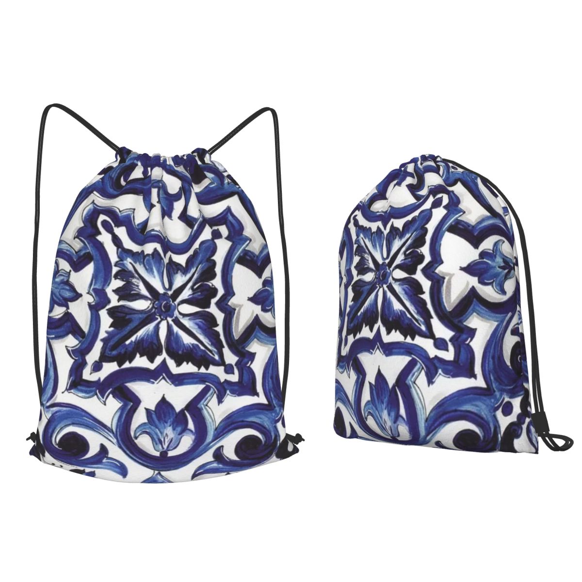 Niebieskie, zdobione kwiatowym – Tile Bag Drawstring recenzja i cena