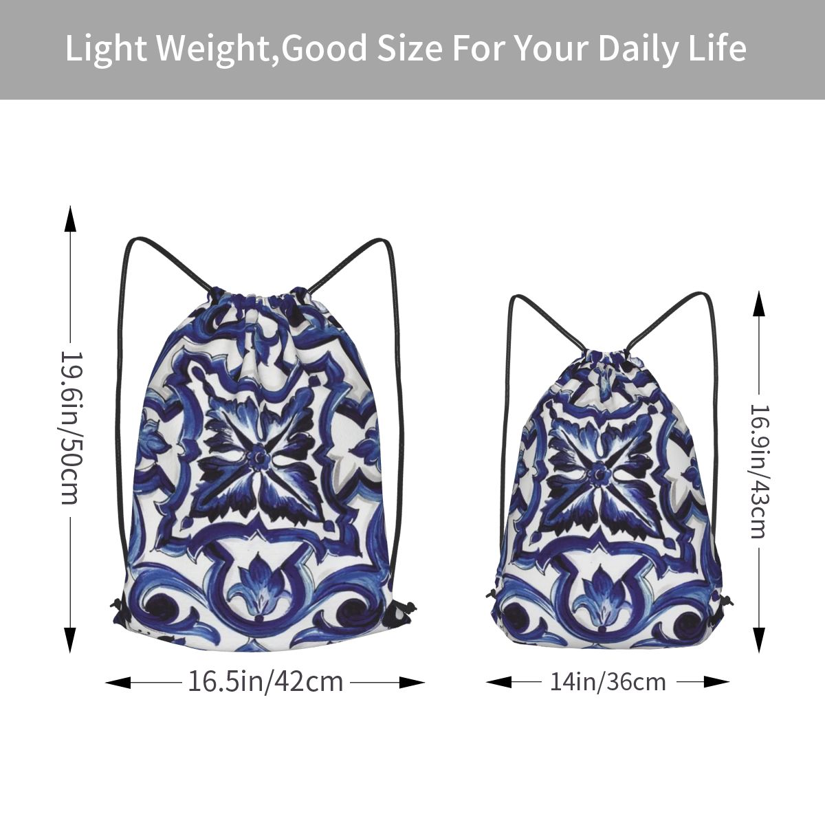 Niebieskie, zdobione kwiatowym – Tile Bag Drawstring recenzja i cena