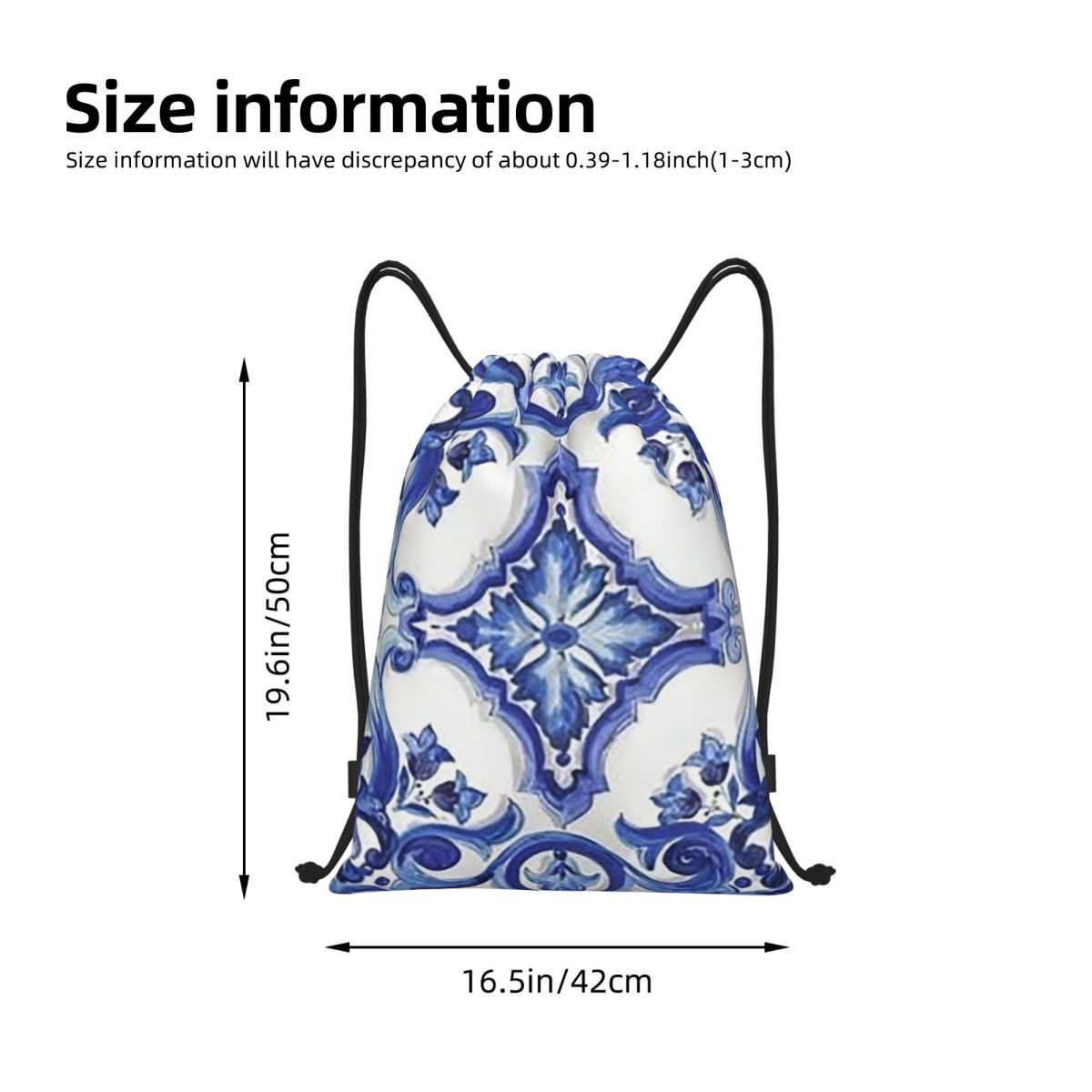 Niebieskie, zdobione kwiatowym – Tile Bag Drawstring recenzja i cena