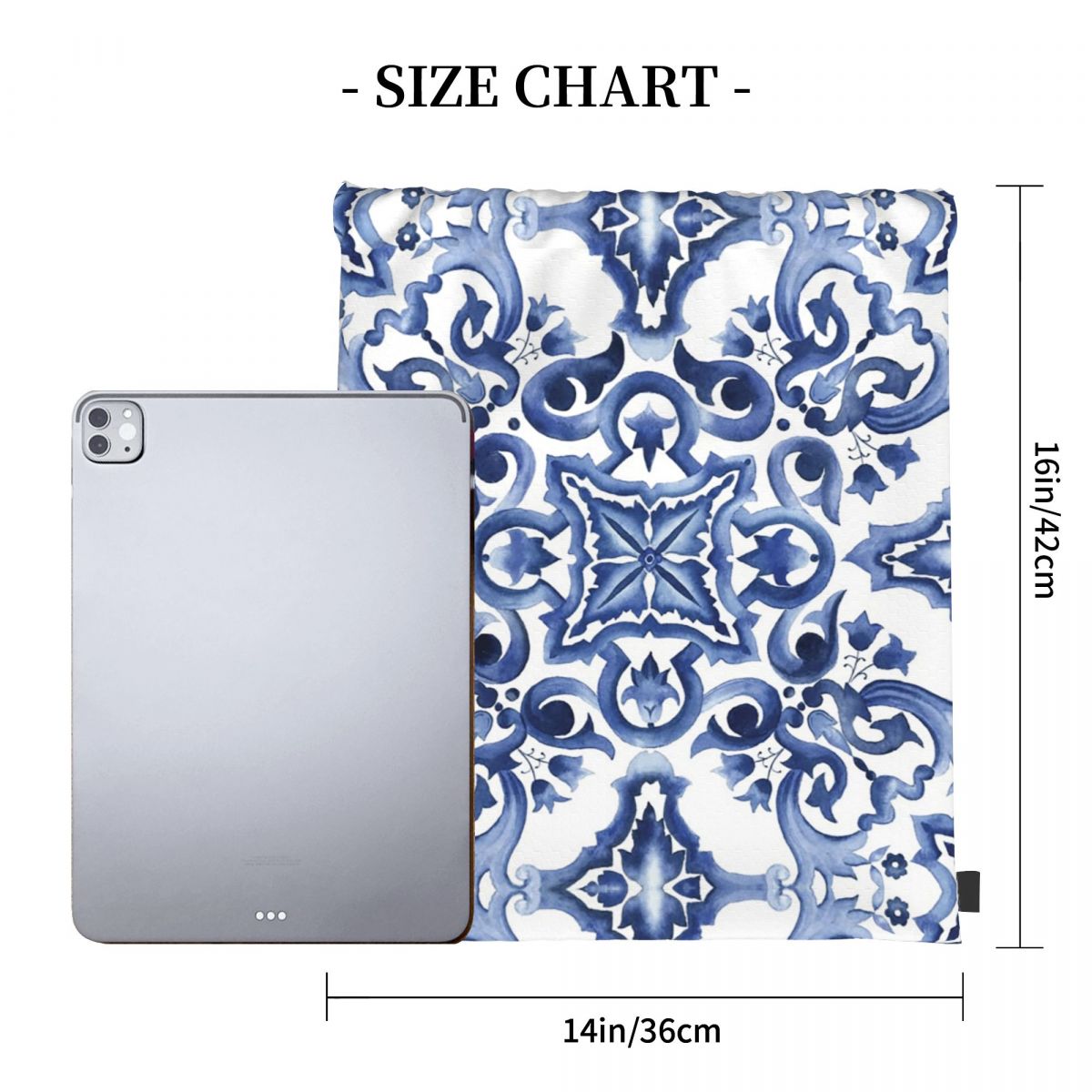 Niebieskie, zdobione kwiatowym – Tile Bag Drawstring recenzja i cena