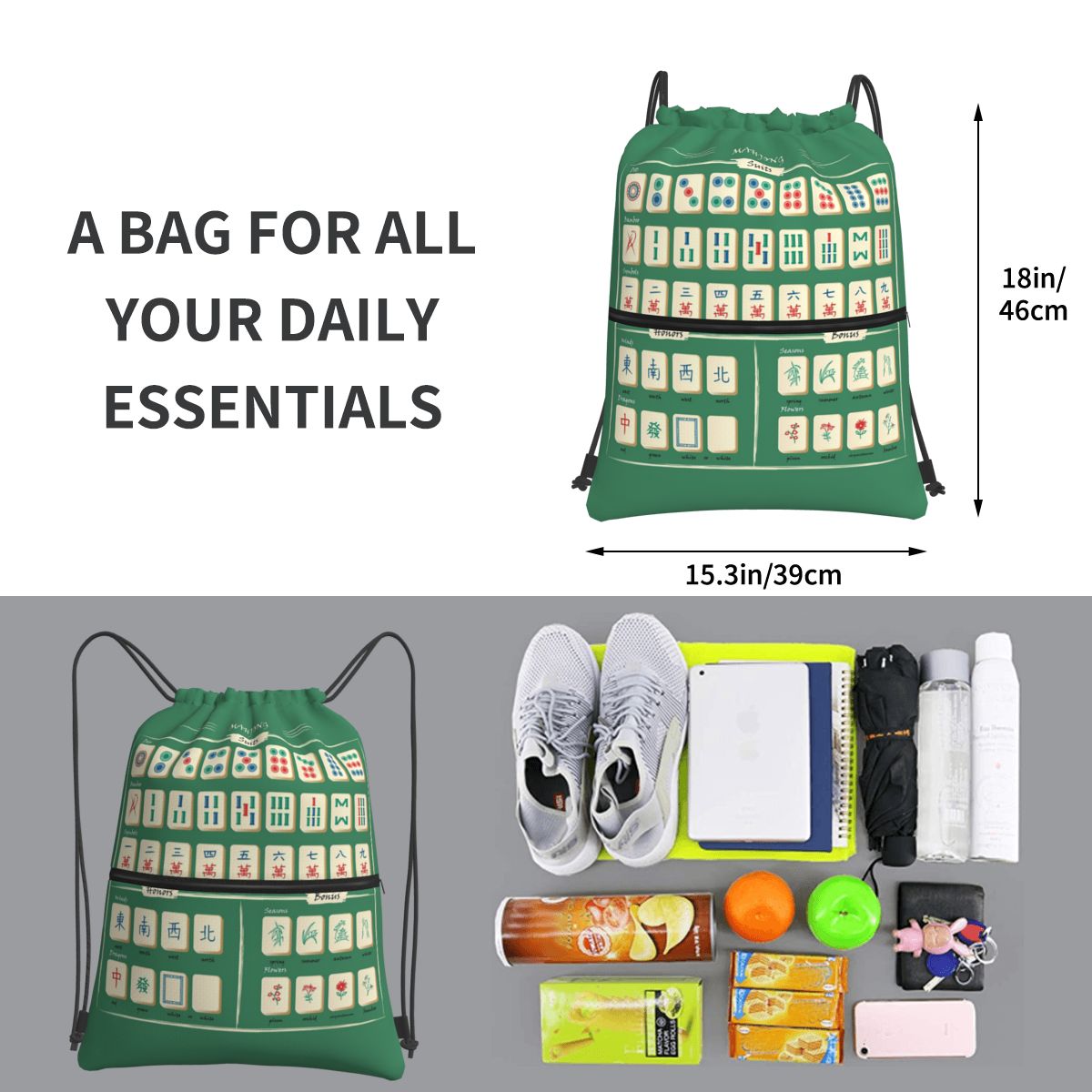 Plecaki z wzorem płytek Mahjon – Tile Bag Drawstring recenzja i cena