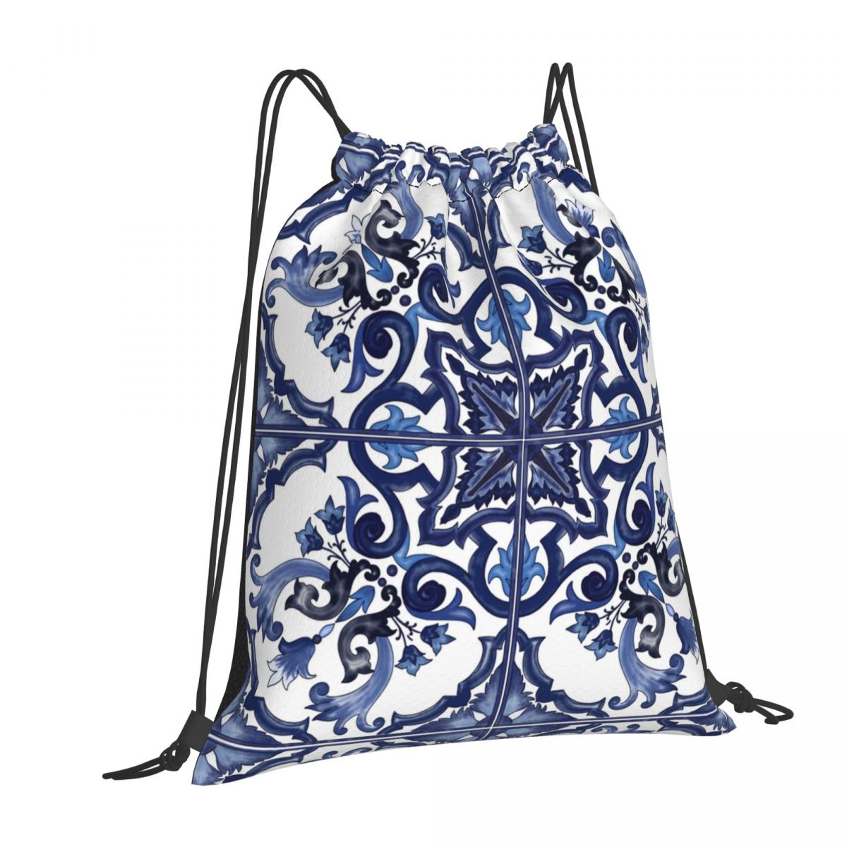 Niebieskie, zdobione kwiatowym – Tile Bag Drawstring recenzja i cena
