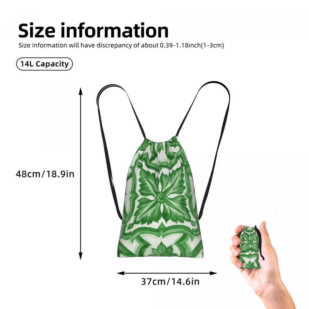 Zielone, zdobione kwiatami, śr – Tile Bag Drawstring recenzja i cena