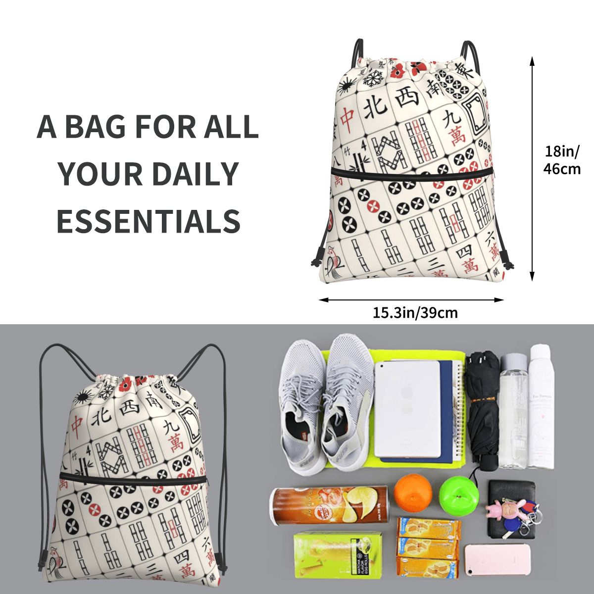 Plecaki z wzorami płytek Mahjo – Tile Bag Drawstring recenzja i cena